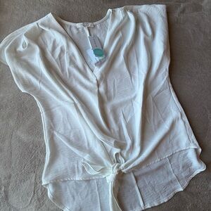 NWT White Tie Front Asymmetrical Blouse